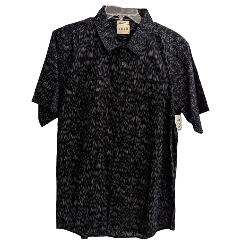 NWT Zakbrand Navy/Gray Scratch Pattern Button Down Short Sleeve Mens Shirt XL